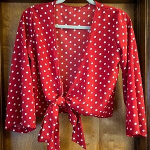 Small red & white polka dot crop top. wrap in front and back for different style
